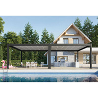 Pérgola Moderna Motorizada de Aluminio con Techo de Láminas, Gazebo Impermeable para Jardín con Luces LED