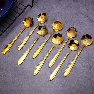 Venta caliente Premium Vintage Gold Flower Spoon-Pequeño acero inoxidable para <span class=keywords><strong>café</strong></span> y hogar (duradero) - Product Image 2