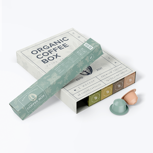 Boîte à capsules de café biodégradable personnalisable, impression couleur, boîte plate en carton blanc pour le rangement des dosettes vides - Product Image 1