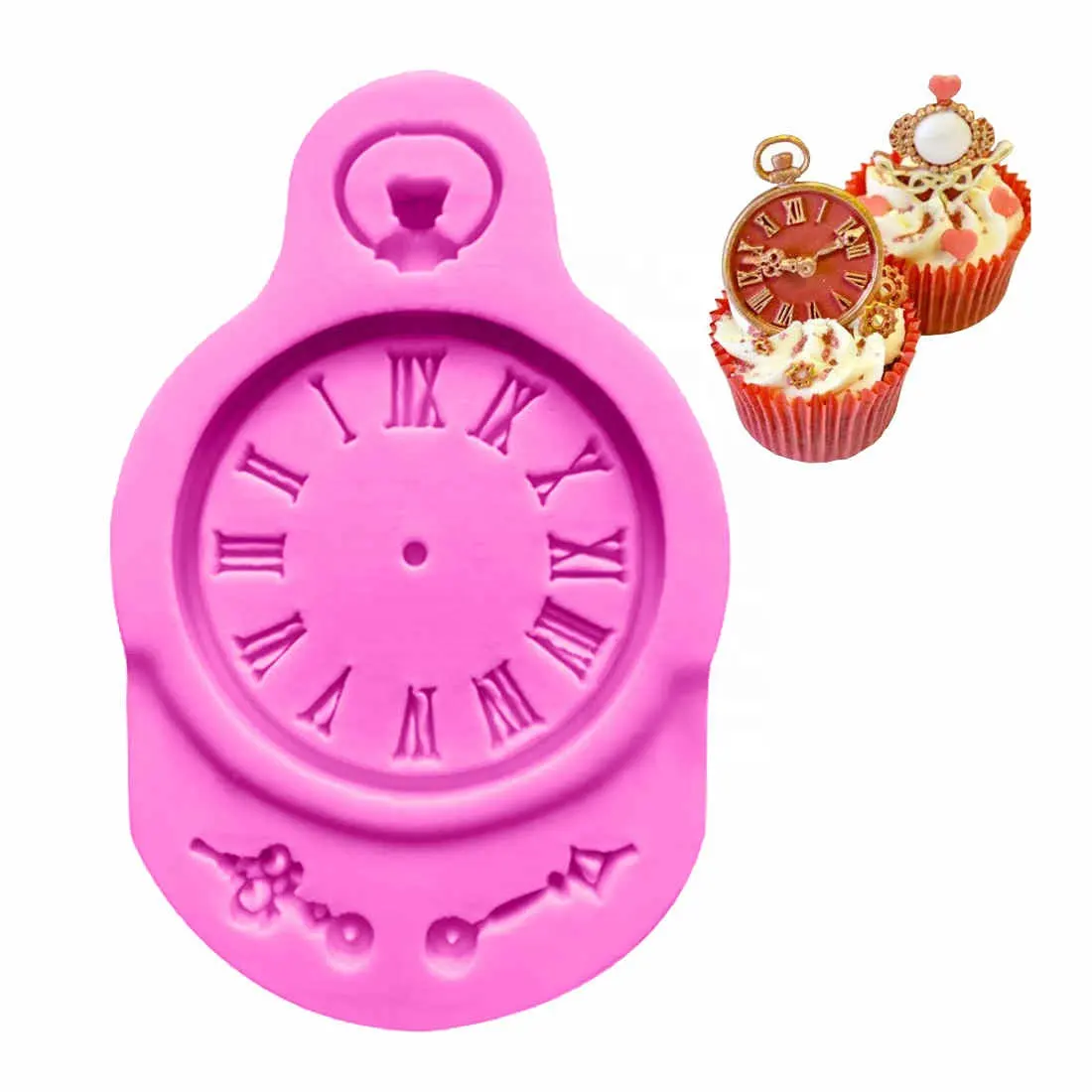 Molde de silicone em forma de relógio, forma de relógio de 3d, molde para fondant, resina, doce, chocolate, gelatina, ferramentas de decoração de cozimento, faça você mesmo, casamento, bolo