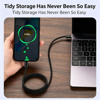 Kabel Pengisi Daya Cepat 27W PD USB C ke Kabel dengan Lampu LED Aliran Paduan Seng, Kabel Charger Nilon Terjalin untuk iPhone, Logo Dapat Disesuaikan