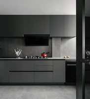 Meubles de cuisine modernes de luxe écologiques ignifuges sur mesure, armoires de base sous évier en panneaux de particules mélaminés MDF, crédence d'îlot