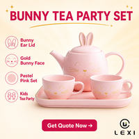 Ensemble théière en céramique mignon en forme de lapin avec tasses assorties et plateau en bois pour les enfants, cadeau pour fête du thé, décoration de la maison