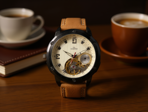 Orologio meccanico ZIVIMIO da 42 mm con cinturino in pelle, stile vintage, movimento analogico da uomo, quadrante in zaffiro - Product Image 2