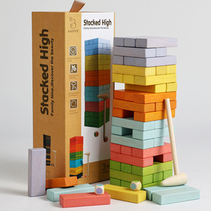 Jeu de Tour de Blocs en Bois <span class=keywords><strong>Montessori</strong></span>, Jeu de Construction Coloré, Jeu de Dominos, Jouet Éducatif Interactif pour Fêtes en Famille - Product Image 2