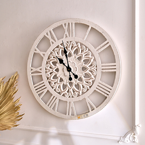 Rustic Style Large Wooden <b>Wall</b> <b>Clock</b> Still Life Pattern White Washed Finish Quartz Needle Display for <b>Living</b> <b>Room</b> Home Decor - Product Image 2