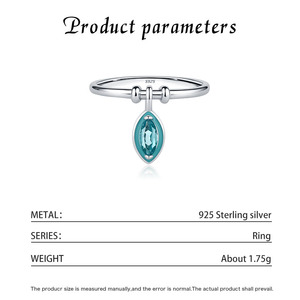 S925 Sterling <b>Silver</b> <b>Adjustable</b> <b>Ring</b> With Dangling Marquise Blue Crystal Pendant Elegant Ladies Daily Finger Jewelry - Product Image 5