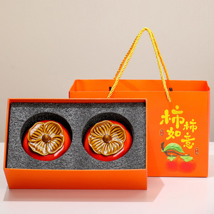 Decoración de Cerámica con Forma de Caqui, 2 Piezas, Hechas a Mano, Decoración para Mesa, Regalo de Inauguración de Casa - Product Image 4