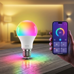 หลอดไฟ LED รีโมทคอนโทรล AC220-240V A60 2.4G ขั้ว E27 ควบคุมผ่านแอปพลิเคชันมือถือ Tuya Ra80 PC - Product Image 1