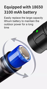 Có thể sạc lại 2000 lumen dẫn đèn pin chiến thuật mạnh mẽ cường độ cao ngọn đuốc với cơ thể Hợp kim nhôm IP68 đánh giá - Product Image 6