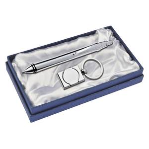 Juego de bolígrafo cromado y llavero en caja de regalo, instrumento de escritura premium con anillo metálico para hombres, regalos de negocios. - Product Image 1