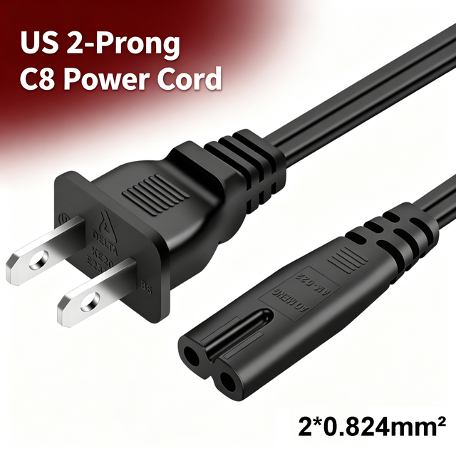 Factory Supply AC 2 Prong C8 Power Cord Cable for TV PS PS5 Speaker Monitor Xbox Wall