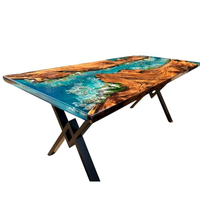 Table de bureau en bois massif avec bord naturel personnalisable, plateau de table en résine époxy pour café, cuisine, restaurant