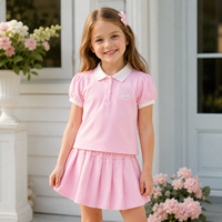 Ensemble haut polo rose et jupe plissée pour filles, style scolaire d'été, vêtements de tennis pour enfants, 95% coton, étiquette privée OEM personnalisée