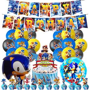 Nuevo Set <span class=keywords><strong>de</strong></span> Decoración <span class=keywords><strong>de</strong></span> Cumpleaños para Niños con Globos <span class=keywords><strong>de</strong></span> Látex con Diseño <span class=keywords><strong>de</strong></span> <span class=keywords><strong>Sonic</strong></span> the Hedgehog, Pancarta y Adorno para Pastel - Product Image 1