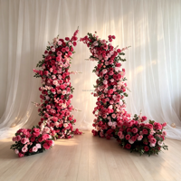 Ensemble de piliers de fleurs artificielles asymétriques et colorées de luxe avec arrangement de roses et de dahlias, pour toile de fond de scène, entrée de banquet