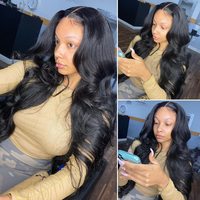 Coolhair Perruque Lace Front HD sans colle en cheveux humains Remy brésiliens, Densité 200%, Longue, avec Baby Hair, Double Drawn, Ondulation Body Wave