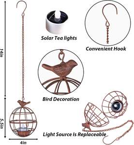 Luci a lanterna da esterno a sospensione <span class=keywords><strong>solare</strong></span> 4 Pack rustica palla Birdcage candela appesa <span class=keywords><strong>lampadario</strong></span> impermeabile per albero - Product Image 5