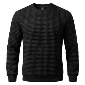 Sudadera de cuello redondo con textura de gofre para hombre, mezcla de algodón, manga larga, estilo holgado, informal, para uso diario, OEM, venta al por mayor - Product Image 3