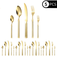 Ensemble de couverts en acier inoxydable de conception européenne, finition miroir dorée, écologique, pour hôtels, restaurants, mariages, durable