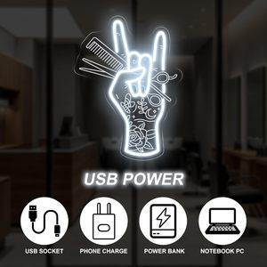 Enseigne néon LED en acrylique « Main tenant des ciseaux et un peigne » pour studio de coiffure et salon de beauté, décoration facile à installer 15.734L X 11.834W - Product Image 4