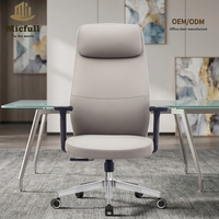 Chaise de bureau de direction moderne de luxe à dossier haut en cuir PU gris kaki, accoudoirs réglables, appui-tête réglable, dossier inclinable