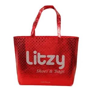 Printed Red Glossy Metallic Promotion Glitter Eco Friendly recycle pp laminated sewing non woven bag