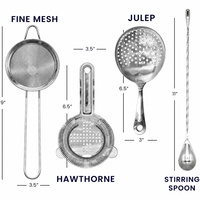 Juego de Coladores de Cóctel de Acero Inoxidable Pulido, 5 Piezas, Herramientas de Bar con Colador Julep Hawthorne de Malla Fina y Jigger para Bar en Casa