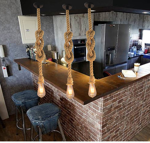 Lustre en corde <span class=keywords><strong>de</strong></span> chanvre vintage rétro loft industriel ampoule <span class=keywords><strong>LED</strong></span> luminaire avec interrupteur pour la maison hôtel restaurant bar - Product Image 6