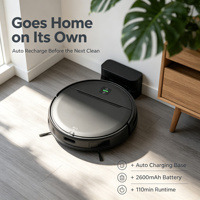 Robot Vacuum Cleaner 3000Pa dengan Pengisian Daya Otomatis, Baterai 2600mAh, Waktu Operasi 110 Menit, Filter HEPA, Bodi Plastik, Warna Hitam