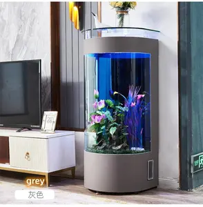 household light up led transparent semicircle wall aquarium fish tank with multi-layer filtration system