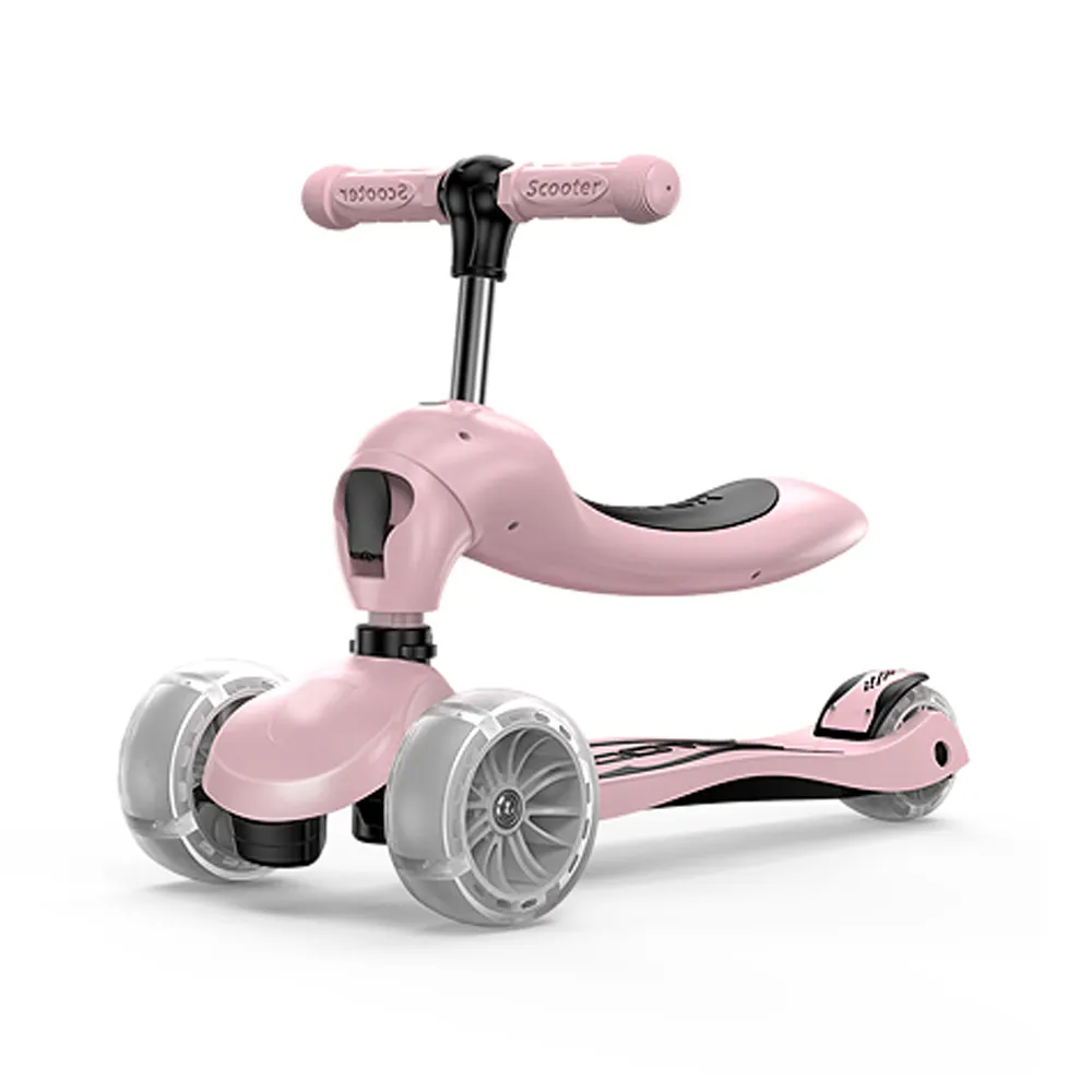 Trottinette pour bébé 3 en 1 avec siège, 3 roues clignotantes, grandes roues en Pu, Scooter pour enfants