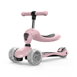 Baby Kick Scooter 3 In 1 Mit Sitz Tragen Sie 3 blinkende Räder Große Pu Räder Kids Kick Scooter