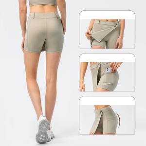 Rok wanita dua potong, celana pendek wanita kinerja aktif Solid, ringan untuk lari, tenis, Golf, olahraga, rok Mini - Product Image 2