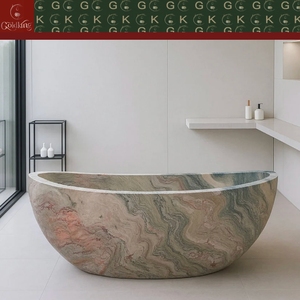 Bañera Independiente de Mármol de Lujo GOLDKING, Acabado Hueco sin Juntas con Vetas Grises, Verdes y Rosas - Product Image 3