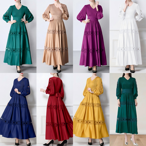 <span class=keywords><strong>Robe</strong></span> longue plissée élégante à manches longues, couleur unie, taille unique, avec dentelle, chic et modeste, collection Printemps-Été - Product Image 5