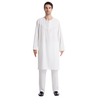 Ensemble 2 pièces Jubba Thobe pour hommes musulmans, haut et pantalon, Abaya longue islamique pour l'Aïd 2025, Robe longue du Ramadan, Caftan saoudien, style Dubaï Arabe