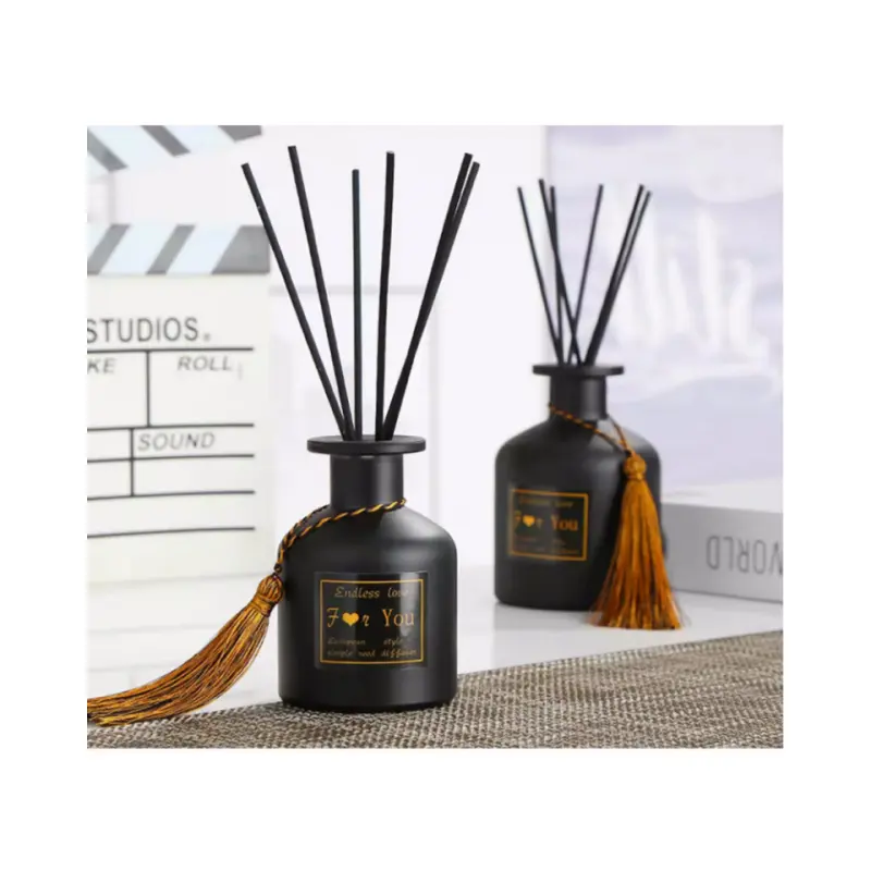 Wholesale Price 50 Ml Round Shape Frosted Black Aroma Decorative Glass Reed Diffuser Bottle With Cap