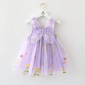2025 nuovo <span class=keywords><strong>vestito</strong></span> <span class=keywords><strong>farfalla</strong></span> per bambini estate ragazze soffice abiti in garza da festa in Chiffon a fiori <span class=keywords><strong>vestito</strong></span> da bambina - Product Image 5