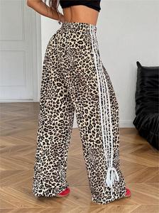 <span class=keywords><strong>Pantaloni</strong></span> a Gamba Larga con Stampa Leopardata da <span class=keywords><strong>Donna</strong></span>, Casual a Vita Alta Elasticizzata, Sportivi con Strisce Laterali - Product Image 5