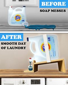 Support de rangement multifonctionnel en bambou à double niveau personnalisable pour l'organisation de la lessive en poudre et liquide dans la salle de bain - Product Image 6