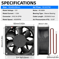 92X92X38mm 12 v Dc Fan 3wire Axial Fan 5000RPM 24 V 9238 Ball Bearing 48 V Server Industrial Axial Flow Cooling Fan