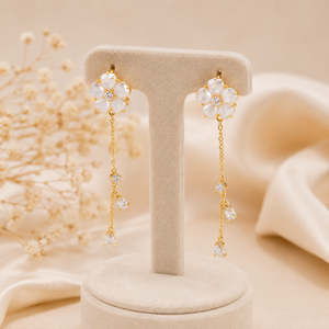 Gold Plated Floral Ear <b>Cuff</b> <b>Earrings</b> with Chain Tassel Crystal Flower Ear Wrap Elegant Dangle Ear Jewelry for Women - Product Image 1