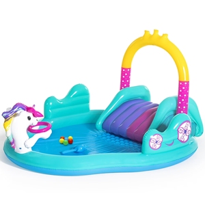 Inflatable Unicorn Water Play Center, Kids Backyard Splash Pad with Slide & Sprinkler, Outdoor Swimming Pool Toy for Toddlers - Product Image 1
