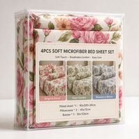 Parure de draps ajustés florale avec taies d'oreiller 100% microfibre brossée, taille personnalisée, 4 pièces, rose, pour chambre à coucher