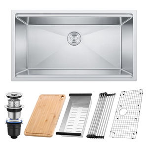 <span class=keywords><strong>Évier</strong></span>s de <span class=keywords><strong>cuisine</strong></span> à montage sous plan à cuve unique, acier inoxydable 304 de calibre 16, finition nickel brossé - Product Image 1