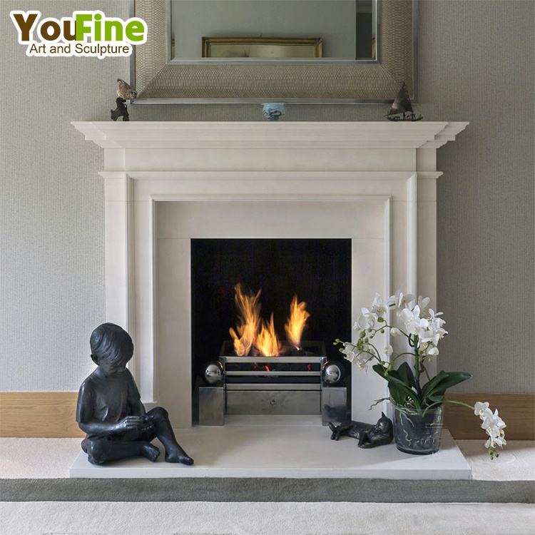 Индивидуальный размер простой внутренний декор мраморный современный камень белый камин объемный