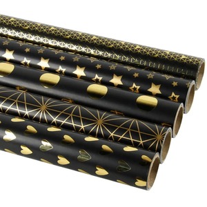 Black Gold Foil Gift <b>Wrap</b> <b>Rolls</b> Stars Hearts Dots Geometric Patterns Double Sided Metallized <b>Paper</b> Eco Friendly Packaging - Product Image 4