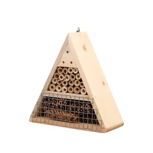 Wholesale Natural Wooden Bee House Insect Hotel Bug Box Bamboo Tubes Wood Bee Hive Habitat Solitary Bee Nesting House Bulk Order