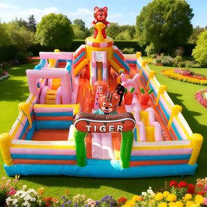 Kommerzielle PVC-Outdoor-Doppel-Wasserrutsche für Erwachsene mit abnehmbarem Schwimmbecken und Gebläse für Garten- und Kinderpartys - Product Image 2